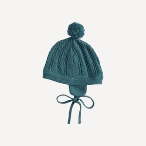 NWT 0-3m Kate Quinn flap sweater beanie tapestry teal cotton/silk cable knit